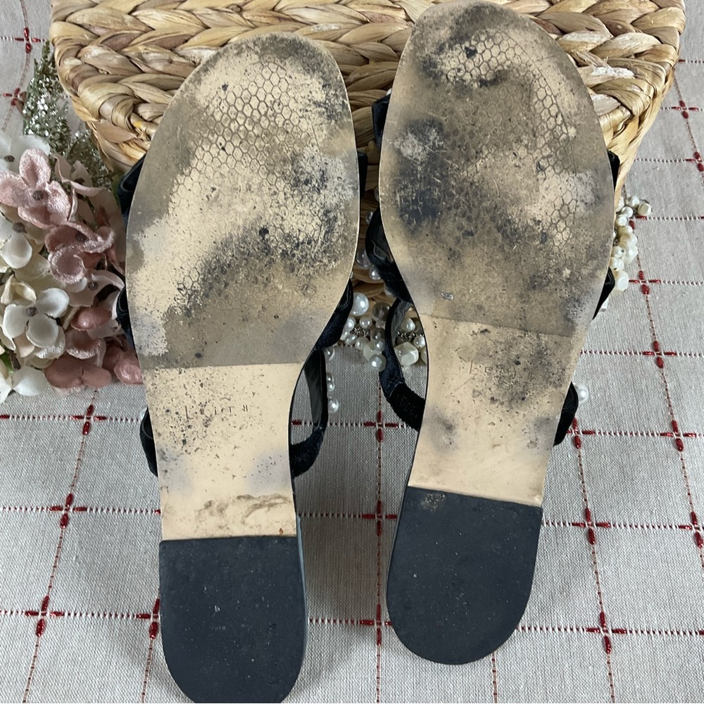 LEITH “Stunner” Black Velvet & Pearl Slide Sandals Womens Sz 10 PreLoved Beauty - Picture 5 of 5
